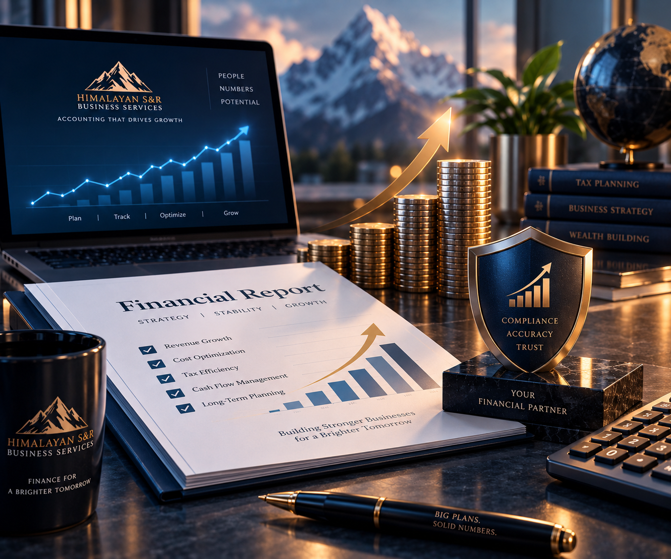 Organized financial documents in a professional workspace